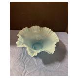 Fenton light blue ruffled glass bowl