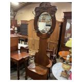 Antique Hall tree with hook s & storage