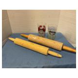 2 wooden rolling pins and 2 Kentucky Derby glasses