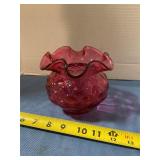 Unmarked Fenton cranberry glass fluted bowl