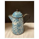 Vintage Graniteware blue/white swirl coffee pot