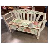 Hand painted wooden bench with storage