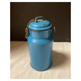 Vintage enamelware blue milk can / churn