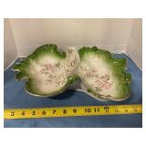 Vintage hand painted double bowl