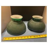 Two green porcelain lampshades