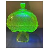 Vaseline glass compote daisy& button pattern