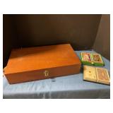 Wood storage box & playing cards