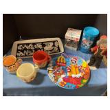 Mickey platter, Flintstone cups,McDonald plate