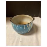 Antique Graniteware blue/white swirl pot