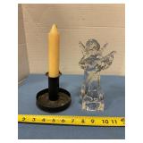Glass angel figurine, and candle holder
