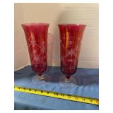 Two vintage cranberry vases