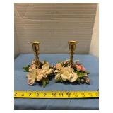 Brass floral candlesticks