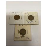 1883, 1905, 1908, V nickels