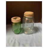 Atlas blue Mason jar & Green Ball w/ zinc lids