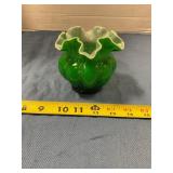 Fenton green beaded melon rose bowl vase
