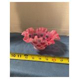 Unmarked Fenton cranberry coin dot glass bowl