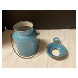 Vintage enamelware blue sm. milk can & funnel