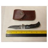 Damascus foldup knife W/Sheath