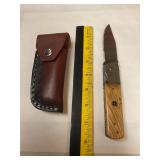 Damascus Fold up knife W/Sheath