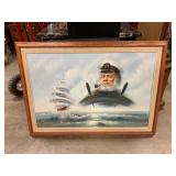 Vintage Sea Captain & Ship canvas painting 41ï¿½x 29