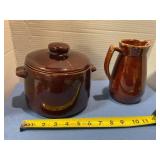 Stoneware canister and pitcher, lid has a crack