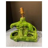 Vintage green ceramic panther lamp