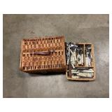 Wicker basket w/ eating utensils