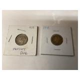 Mercury Silver Dimes 1939 & 1941