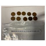 Lincoln Cents 10,11,12,13,14,15,16,17,18 &19