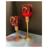 Home Essentials red glass candle holders 12ï¿½ & 16ï¿½