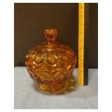 Moon & star amber glass covered candy dish