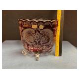 Egermann Ruby Bohemian glass four-footed vase