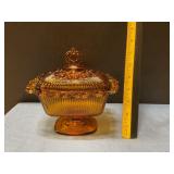 Vintage amber glass  covered candy dish
