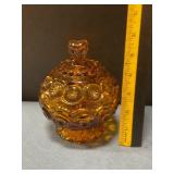 Moon & star amber glass covered candy dish