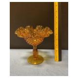 Hobnail ruffled  amber glass pedestal compote