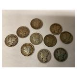 Assorted dates Mercury Silver dimes