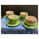 Ceramic cabbageware bowls w/ matching saucers