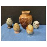 Decorative eggs and buffalo vase