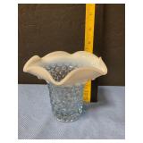 Hobnail blue opalescent ruffled vase