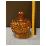 Moon & star amber glass covered candy dish