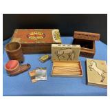 Wood box, cigar box & matches