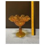 Hobnail ruffled  amber glass pedestal compote