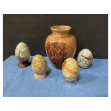 Decorative eggs and buffalo vase