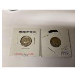 1942 & 1942-D Mercury Silver Dimes