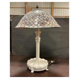 Antique medal lamp with stained glass shade