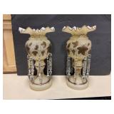 Antique Czech Mantle Luster Vases w/ glass prisms