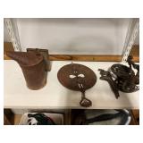 Antique stove damper,  Bee smoker & apple pillar