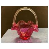 Vintage ruby red cranberry art glass basket