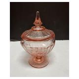Pink depression glass candy dish