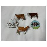 Cow and chicken hat pins